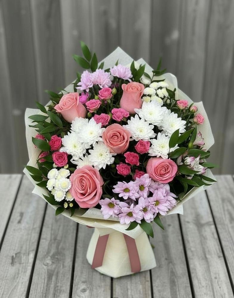 Букет цветов из: Альстромерии, Гвоздики, Розы и Хризантемы в Лысьве