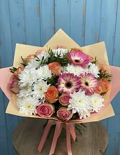 Букет цветов из:  Розы, Герберы и Хризантемы в Лысьве