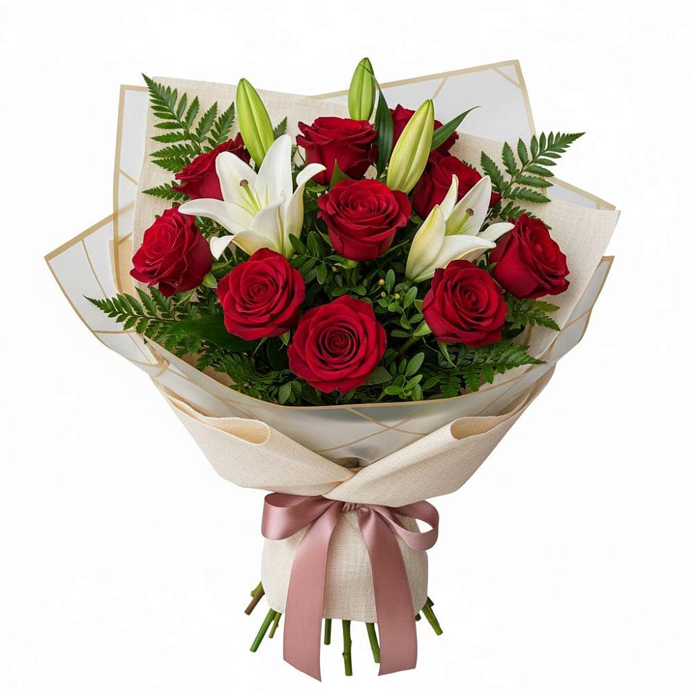 Букет цветов из: Лилии и Розы в Лысьве