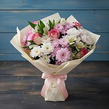Букет цветов из:  Хризантемы, Альстромерии и Розы в Лысьве