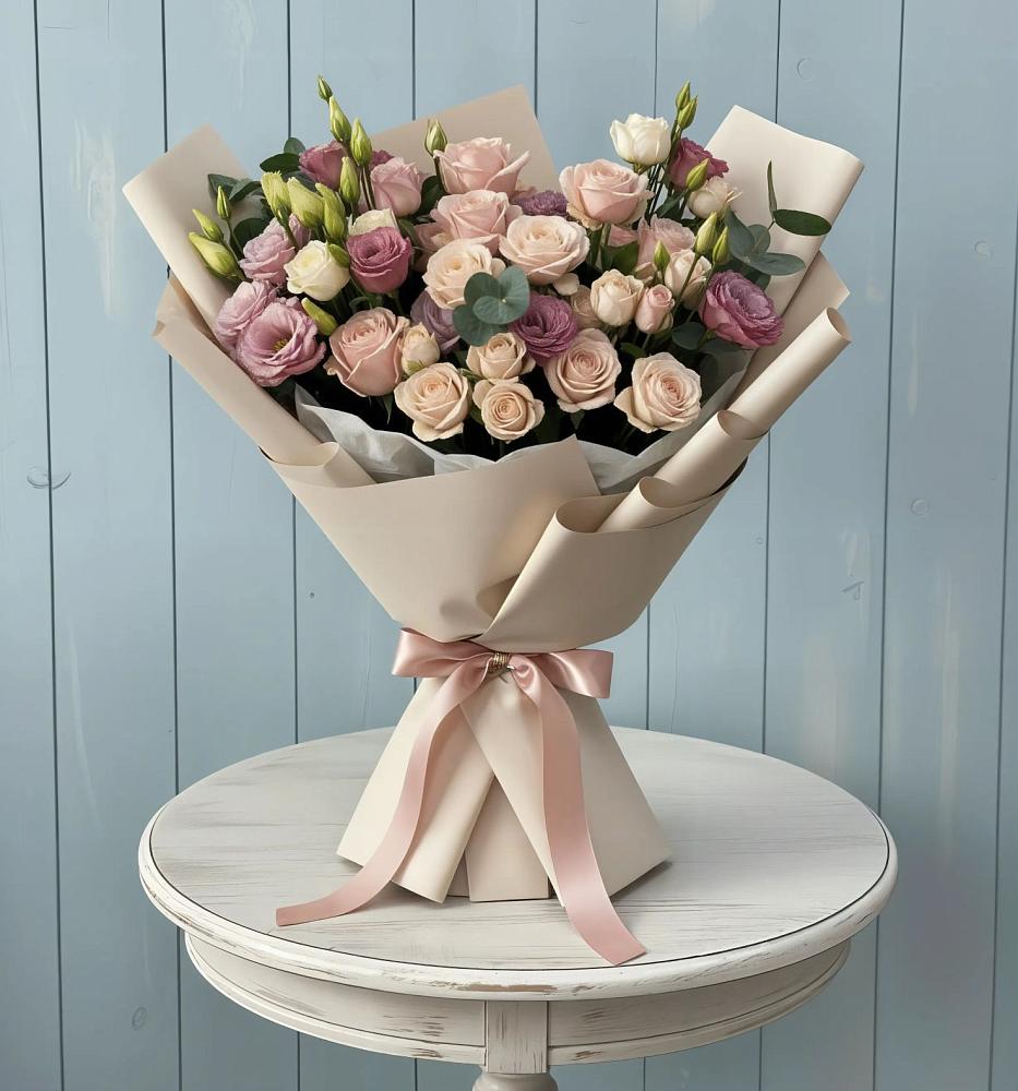 Букет цветов из: Розы и Лизиантусы в Лысьве