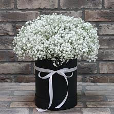 Цветочная композиция из Гипсофила в шляпной коробке в Лысьве