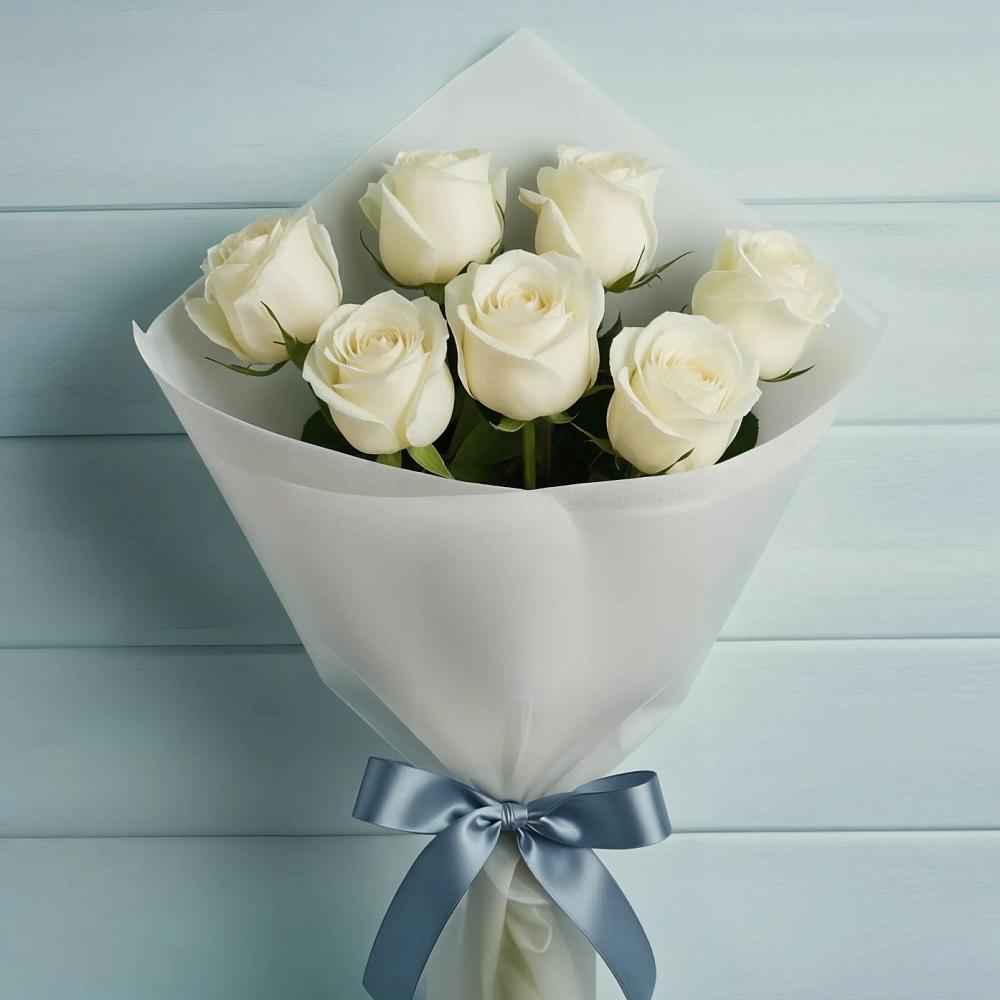 Букет 7 Белых роз Эдлесс Лав в Лысьве